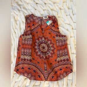 Burnt orange split neck top